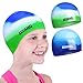 aegend Youth Swim Cap (Age 5-10), 2 Pack, Blue & Green