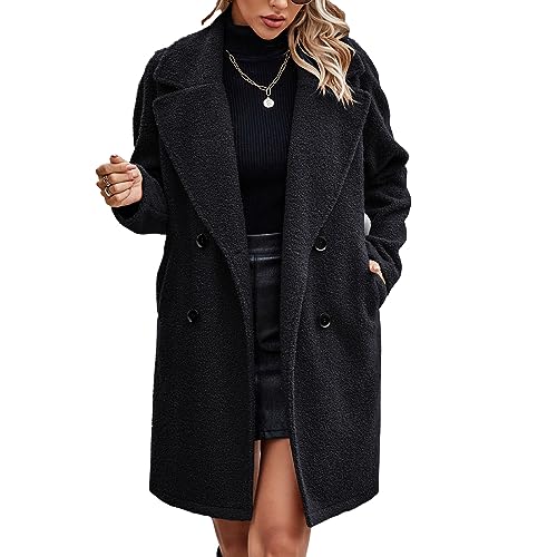 Yusat Abrigo de Invierno para Mujer con Cuello Vuelto, Doble Botonadura, Color, Casual, con Bolsillos Laterales (L)