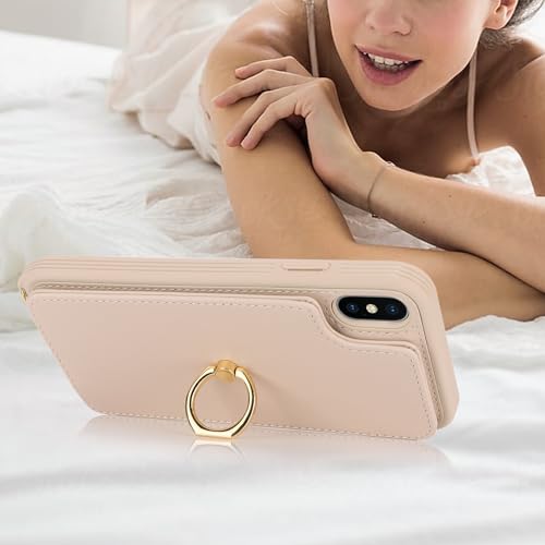 Image of for iPhone Xs Max Phone Case with Card Holder and Strap for Women,Crossbody Lanyard,Kickstand Ring Stand,Snap Clasp,Phone Wallet Cases 6.5 inch(Beige)