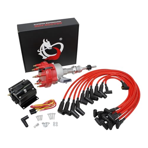 DRAGON FIRE PERFORMANCE Ignition Distributor, Coil & 10mm Spark Plug Wire Set - Fits 1985-1993 F-150, Mustang, Bronco, Grand Marquis, Town Car 5.0L V8 OHV w/ Steel Gear | OEM Direct Fit Kit-1638