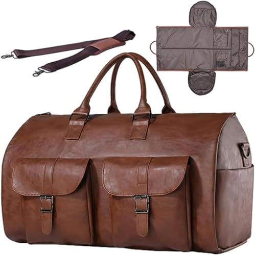 Garment Bags for Travel PU Convertible Garment Bag Multi-pocket Travel Bag with Shoulder Strap Portable Duffle Bag for Men Women (D)3