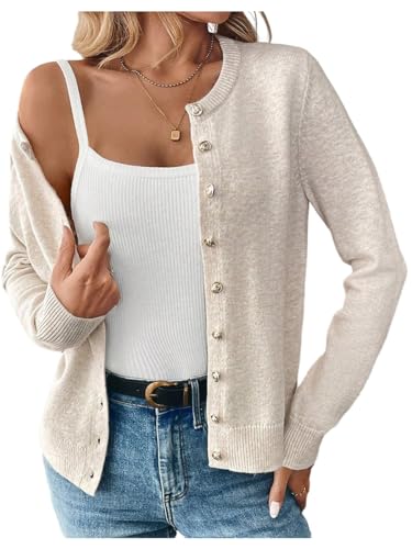 GORGLITTER Women's Cardigan Sweaters Metal Button Down Open Front Long Sleeve Knit Sweater