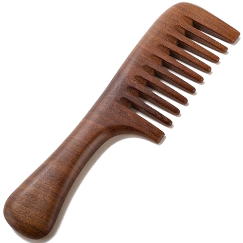 Peine de madera con dientes anchos para masaje capilar miniatura 1