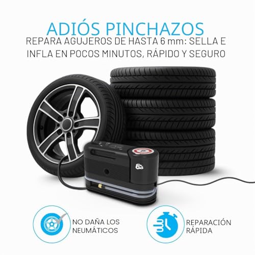 Kit de reparación de neumáticos de coche Fix&Go con compresor de aire portátil de 12 V 6