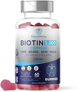 Biotin 5000 Mcg Complex - Hair, Beard, Skin, Nails Formula for Men - High Potency Vegan Friendly Gummies - with Vitamins A, C, D3, and B12 - by Source Biology