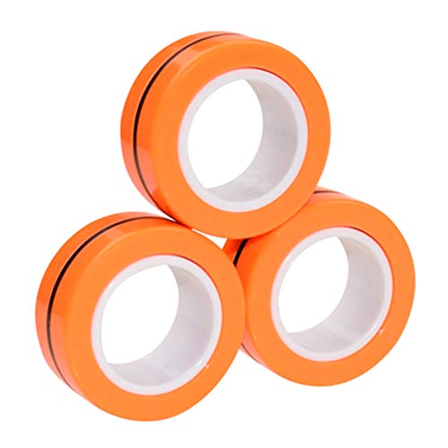 Finger Magnetic Ring, Magnet Toy, Magnetic Fingertip Toys, Decompression Magnetic Magic Ring, Fidget Spinner Toys, Stress Relief Magical Bracelet Ring Toy for Adults, Kids (Orange+White, 3PCS)