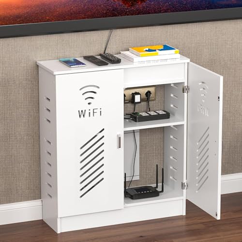 XIMSPHY WiFi Router Aufbewahrungsbox drahtlose Router Lagerung Schrank versteckte TV-Kabel Stromkabel Steckdose Lagerung Schrank Regal Für Büro und Haus (50X70X25CM)