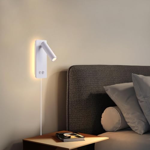 Image of LED Wall Mounted Reading Light, Flexible Gooseneck Book Light for Reading in Bed (Dimmable-White, 1 Pack)
