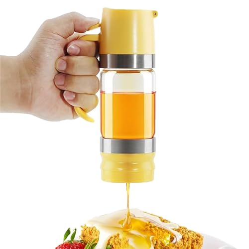Glass Honey Dispenser Pot,Glass Honey Dispenser No Drip, No Drip 9 OZ Honey Jar With Handle, Maple Syrup Dispenser,Perfect Bee Decoration Home Kitchen?Perfect for Honey And Syrup Storage In Home Kitch