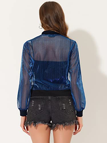 Image of Allegra K Women Shiny Party Glitter Mesh Sheer Long Sleeve Jacket
