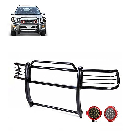 Image of Black Horse Grille brush Bumper Guard Modular Black Come With pair of 7.0 inchDia.LED Lights with Red Trim Rings Compatible with 2001-2005 Toyota RAV4-17TH26MA-PLR