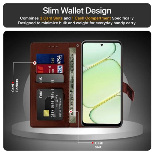 Image of WOW IMAGINE Shock Proof Flip Cover Back Case Cover for 1+ OnePlus Nord CE 6 Lite 5G (Flexible | Leather Finish | Card Pockets Wallet & Stand | Brown)