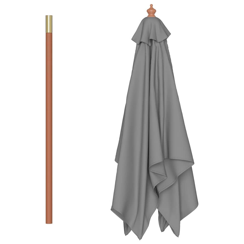 Ombrellone con palo in legno, nero, 150 x 200 cm, elegante ombrellone da giardino in legno con sistema a fune, stabile, rettangolare, per balcone e giardino