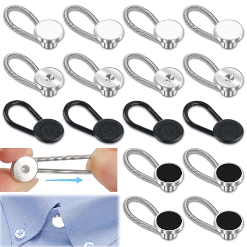 Image of PEASUG 16 Pcs Collar Extenders for Mens Shirts, Elastic Button Extender for Dress Shirts, Tie, Neck Extenders for 1 /2 Size Expansion of Men Dress Shirts, Suit