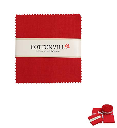 COTTONVILL 20count Cotton Solid Quilting Fabric (5inch Charm Square, Red)