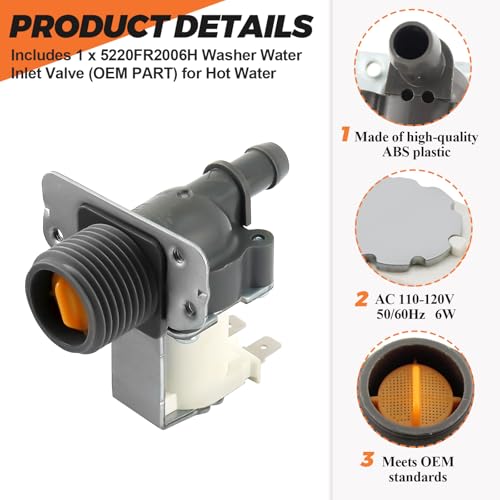 Image of 5220FR2006H Washer Water Inlet Valve GENUINE (OEM PART) for Hot Water by Beaquicy - Replacement for L-G Ken-more Washing Machine - Replaces AP4441935, PS3527427, EAP3527427