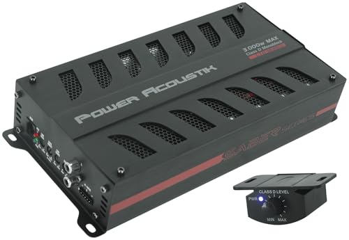 Power Acoustik SB1-3000D 3000W Max Mono Car Amplifier, 1-Ohm Stable Class D, Compact Design, Low Pass & Subsonic Crossover, Bass Boost