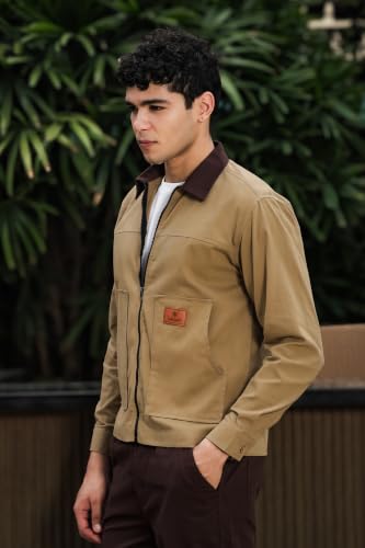 FABRIPPLE Men’s Full Sleeve Casual Jacket | Front Zip Jacket with Contrast Collar & Utility Pockets | Lightweight Regular Fit Casual Jacket for Men - Image 4