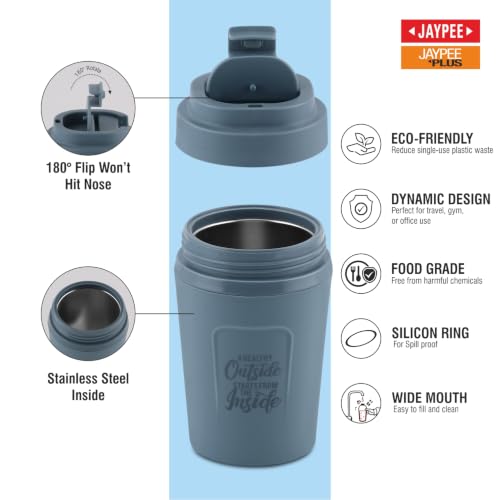Image of JAYPEE ZIPSIP Pu Insulated Stainless Steel Coffee Mug 325 ml Travel Mug Suitable for Car, Tumbler Bottle, Tea Cup, Matte Finish Non Slip, P. Plum