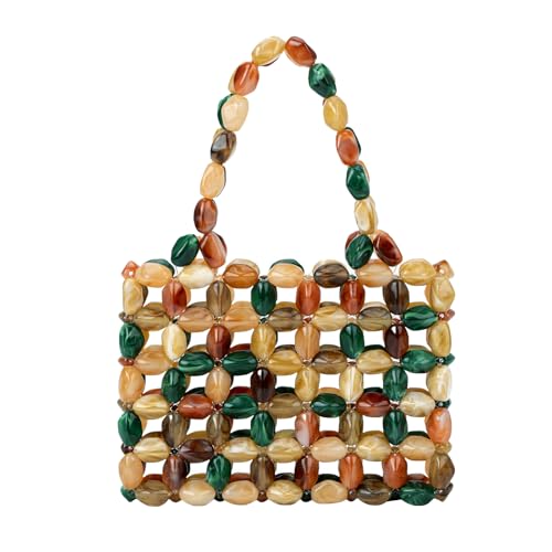Boho Beaded Tote Bag for Women, Colorful Acrylic Bead...