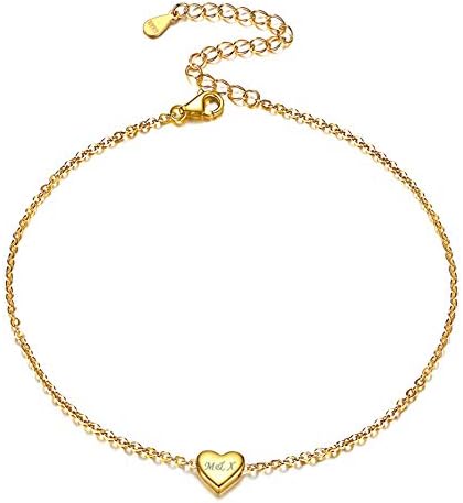 925 Sterling Silver Heart/Moon/Star/Bar/Round Charm Anklet for Women Summer Beach Sandal Barefoot Jewelry(Gift Wrapped)