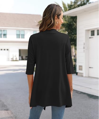 Womens Lightweight Open Front Cardigan Casual Loose Knit 3/4 Sleeves Fall Outwear Fashion3