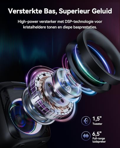 Bluetooth Karaokemachine 400W met 2 Draadloze Microfoons, LED Partyverlichting, TWS, AUX, FM, Opnamefunctie, Draagbare Luidspreker met Lange Batterijduur, Ideaal voor Feesten, Kinderen & Volwassenen - Afbeelding 3