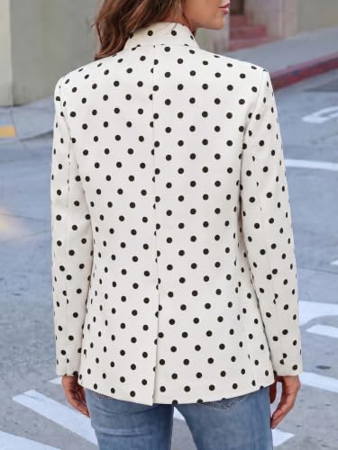 Tankaneo Womenss Polka Dot Blazers Business Casual Stand Collar Suit Jacket | Open front, Long Sleeve, Work Office, Symmetrical One Button, Fall Winter Vintage Suit Blazer, Flap Pockets, Trendy — view 5