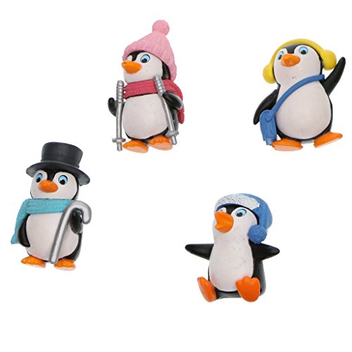 Baoblaze 4 peças miniatura de jardim de fadas desenho fofo pinguim enfeite de casa de bonecas, decor