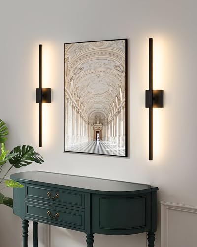 Image of Rayogale Black Battery Operated Wall Sconce with Remote Control 36 Inch | 3000 /4500 /6000K Dimmable 8000mAh Wireless Rechargeable Wall Sconces Set of Two with Timer for Living Room, Bedroom, TV