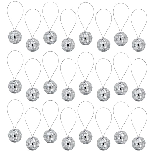 24 Stück Mini Discokugel,Discokugel Deko,Disco Discokugeln Klein Kugel Aufhängen,Ball zum Party Spiegelkugel,Kleine Balls Größen Diskokugeln Set,Silber 2.5cm