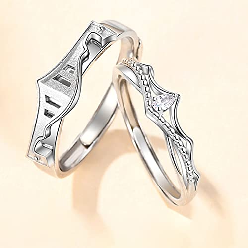 OIDIMS Princess and Knight Couple Ring Promise Love Matching Sets S925 Sterling Silver Crystal Wedding Engagement Open Rings for Women Men Romantic Lover4