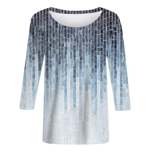 HTHLVMD Womens 3/4 Length Sleeve Tops 2025 Fall Fashion Floral Print Crewneck Causal Trendy Tunic Tops for Women