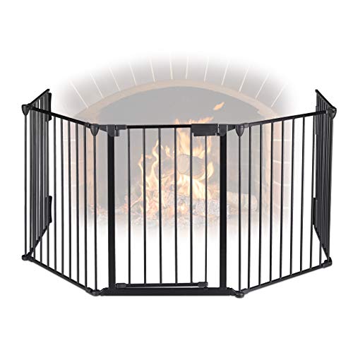 Relaxdays Cancelletto per Cani & Bambini, Set da 5 Parti Barriera Protettiva per la Stufa & Il Caminetto, H: 75 cm, Nero, Nylon, 1 pz