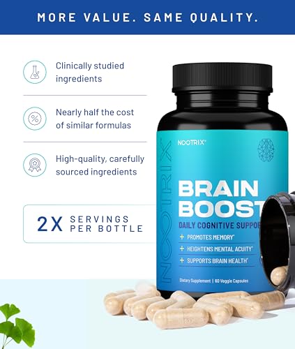Nootrix Brain Boost Nootropic Supplement | Supports Memory, Mental Focus, Cognitive Health & Energy | Promotes Healthy Mood & Brain Function | Ginkgo Biloba & DMAE | 180 Capsules - Image 6