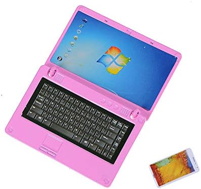 Dengguoli 1/12 Scale Dollhouse Miniature Laptop Smartphone Dollhouse Accessories Mini Laptop Mini Mobile Phone (Pink Laptop + Smartphone)