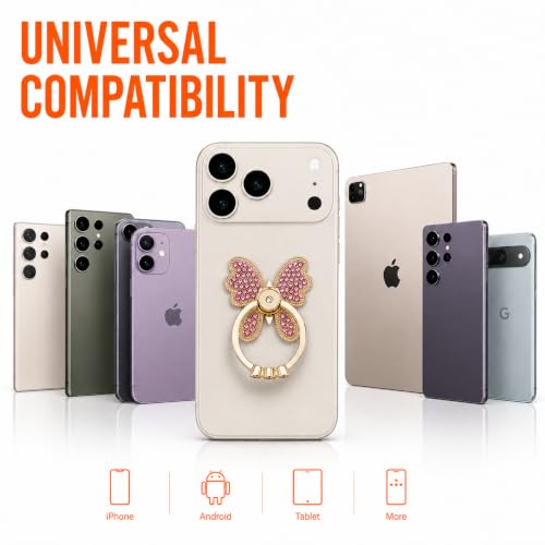 Image of Mizi Butterfly Phone Ring Holder, 2 Pack Luxury Rhinestone Finger Ring Stand Grip, 360 Rotating & 180 Adjustable Metal Kickstand, Strong Adhesive for iPhone, Samsung & All Smartphones - Pink