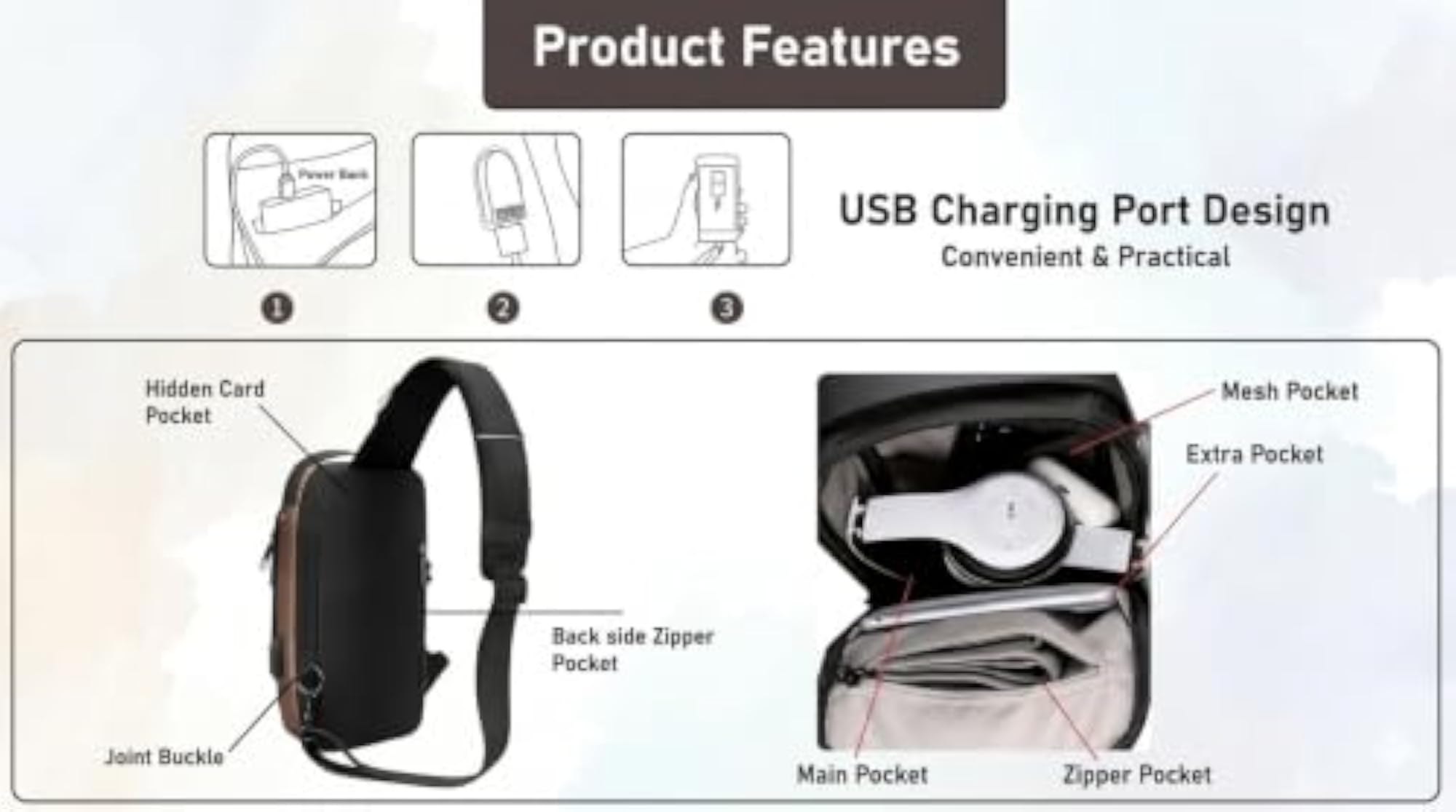 Fashion Sling Bag for Men with Combination Lock, Black