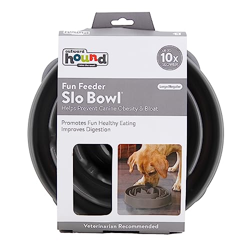 Outward Hound Antischlingnapf Hunde - Slow Feeder Hundenapf, für mehr Fressspaß, langsameres Fressen, beugt Blähungen vor, Rutschfester langlebiger Hunde Wasser- & Futternapf, Größe Mittel (Grau)
