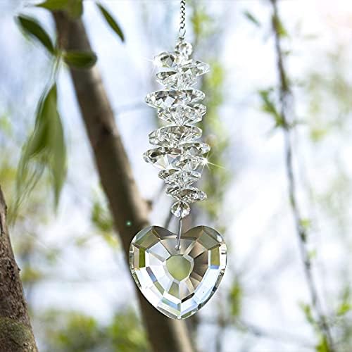 H&D HYALINE & DORA Glass Rainbow Suncatcher,Crystal Heart Prism Pendant Hanging Suncatcher for Window Decor