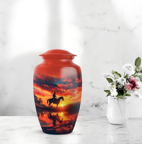 Image of Cowboy Urn - Large & Small Urns for Ashes Adult Male - Unique Cremation Urns for Human Ashes - Companion Urns for 2 Adults - Memorial Ash Containers - 10 inch & 3 inch Pack of 3