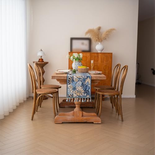 Chemin de table jacquard bleu en chenille durable de haute qualité