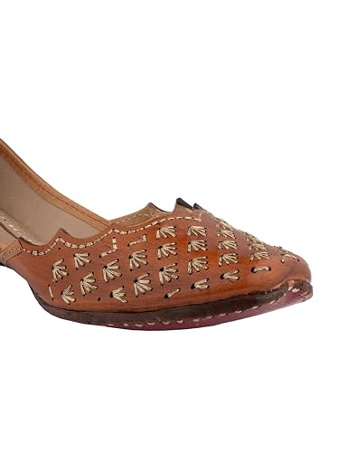 Image of KORAKARI Women's Traditional Ethnic Amber Punjabi Jutti, Leather Flat Comfortable Mojaris for Girls