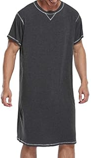 Ekouaer Men's Cotton Nightgown Basic Nightshirt Short Sleeve Long Loungewear Pajamas,Dark Gray,XXX-Large