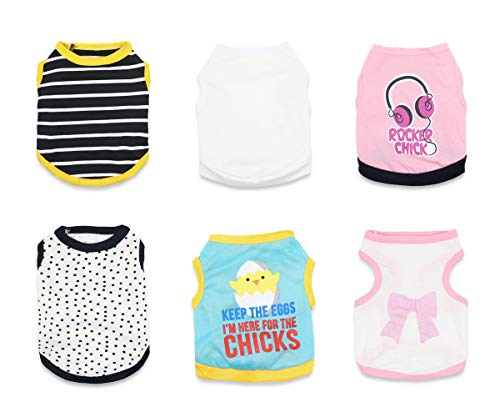 DroolingDog Small Dog Tshirts for Small Dogs Puppies Shirt Cute Breathable Pet Apparel, Pack of 6, Small