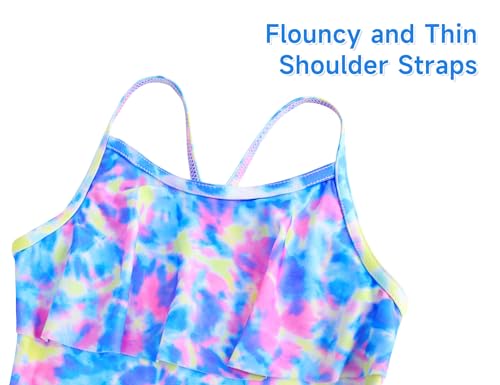 Image of Girls Tankini Swimsuit UPF50+ Ruffle 2 Piece Bathing Suit Full Coverage Kids Swimwear Ages 2-14 Years