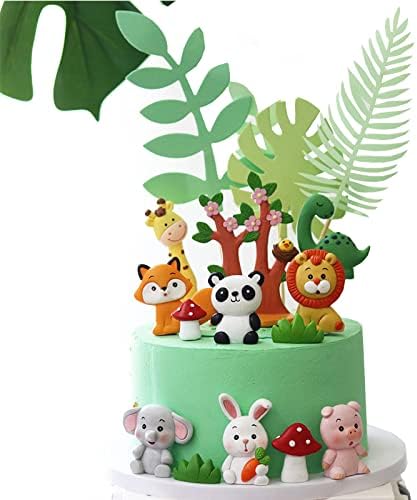 GooParty 20pcs Woodland Animals Resin Cake Decorations Cute Giraffe Elephant Dinosaur One 1st Forest Theme Cake Topper Jungle Safari Happy Birthday Party Favor