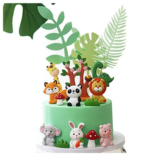 GooParty 20pcs Woodland Animals Resin Cake Decorations Cute Giraffe Elephant Dinosaur One 1st Forest Theme Cake Topper Jungle Safari Happy Birthday Party Favor