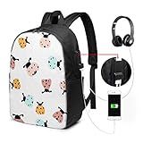 Mochila para computadora portátil para Hombres Bolso Universitario Negro con Punto Rojo Ladybug Girl con Puerto de Carga USB y Puerto para Auriculares para Viajes de Trabajo Universitario