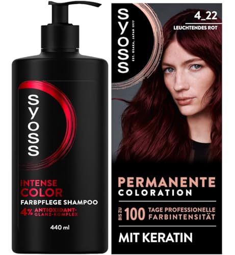 SYOSS Coloration 4_22 Leuchtendes Rot (115 ml), professionelle Farbintensität & Shampoo Intense Color Farbpflege Shampoo (440 ml) Haarshampoo für gesträhnte oder gefärbte Haare, Farbschutz